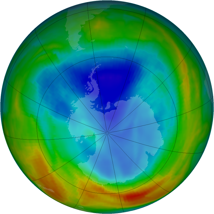 Antarctic ozone map for 09 August 1996